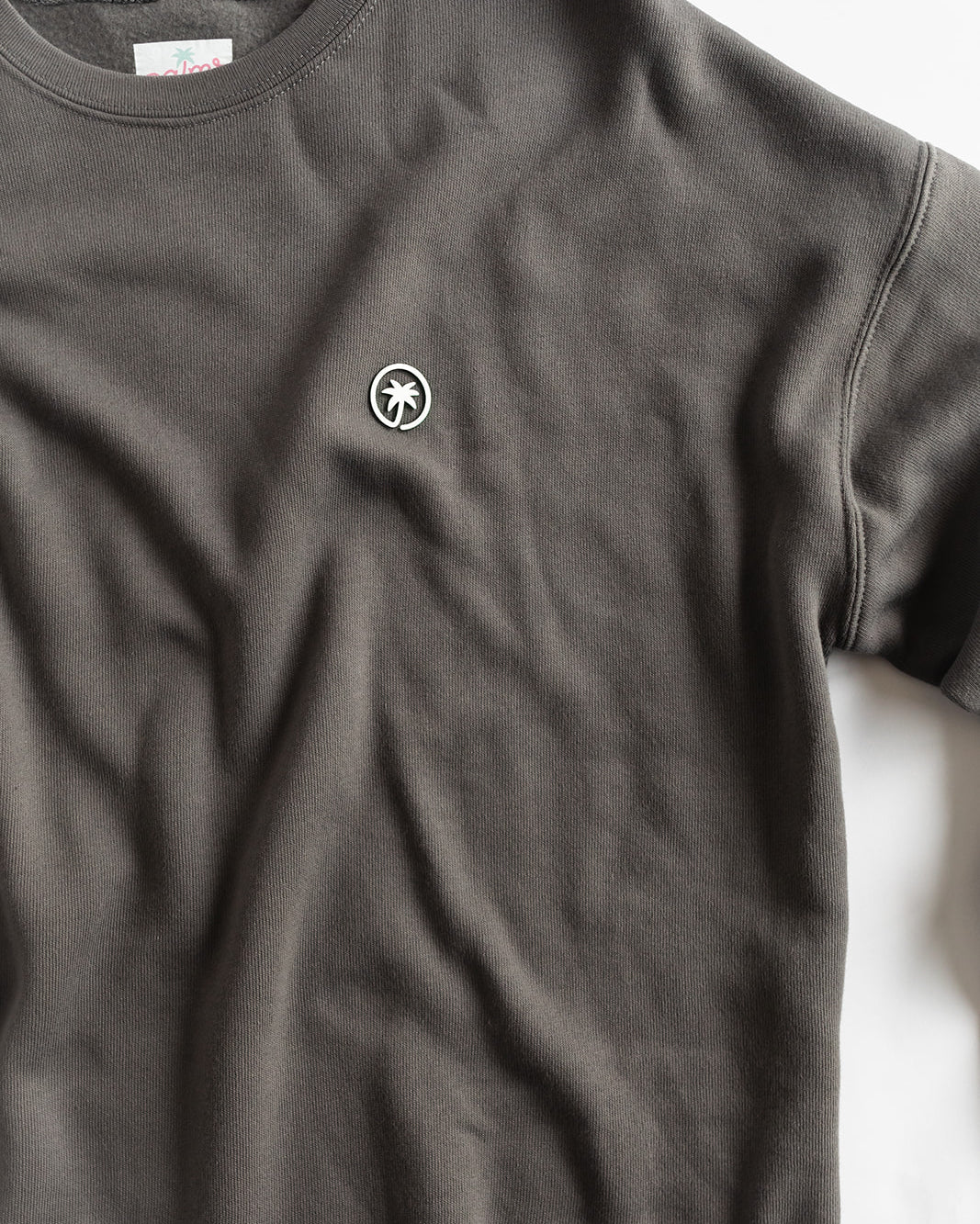 Palmr Style Mens Cloud Embrace Crewneck Sweatshirt Charcoal Grey Long Sleeve Soft Palm Tree Resort wear Self-Care