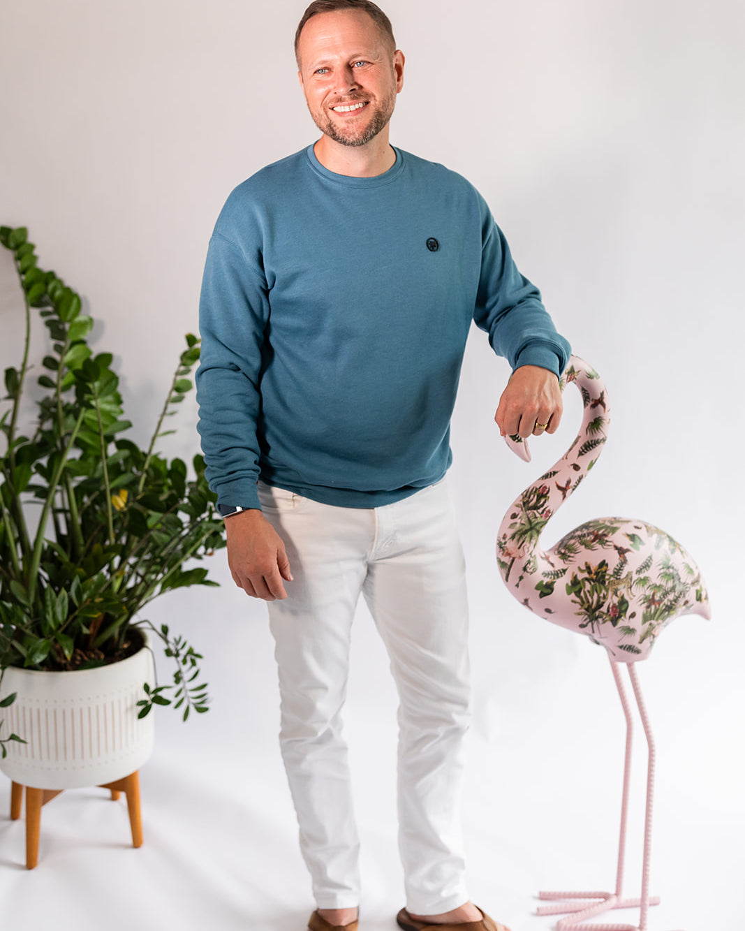 Palmr Style Mens Cloud Embrace Crewneck Sweatshirt Deep Teal Long Sleeve Soft Palm Tree Resort wear Self-Care