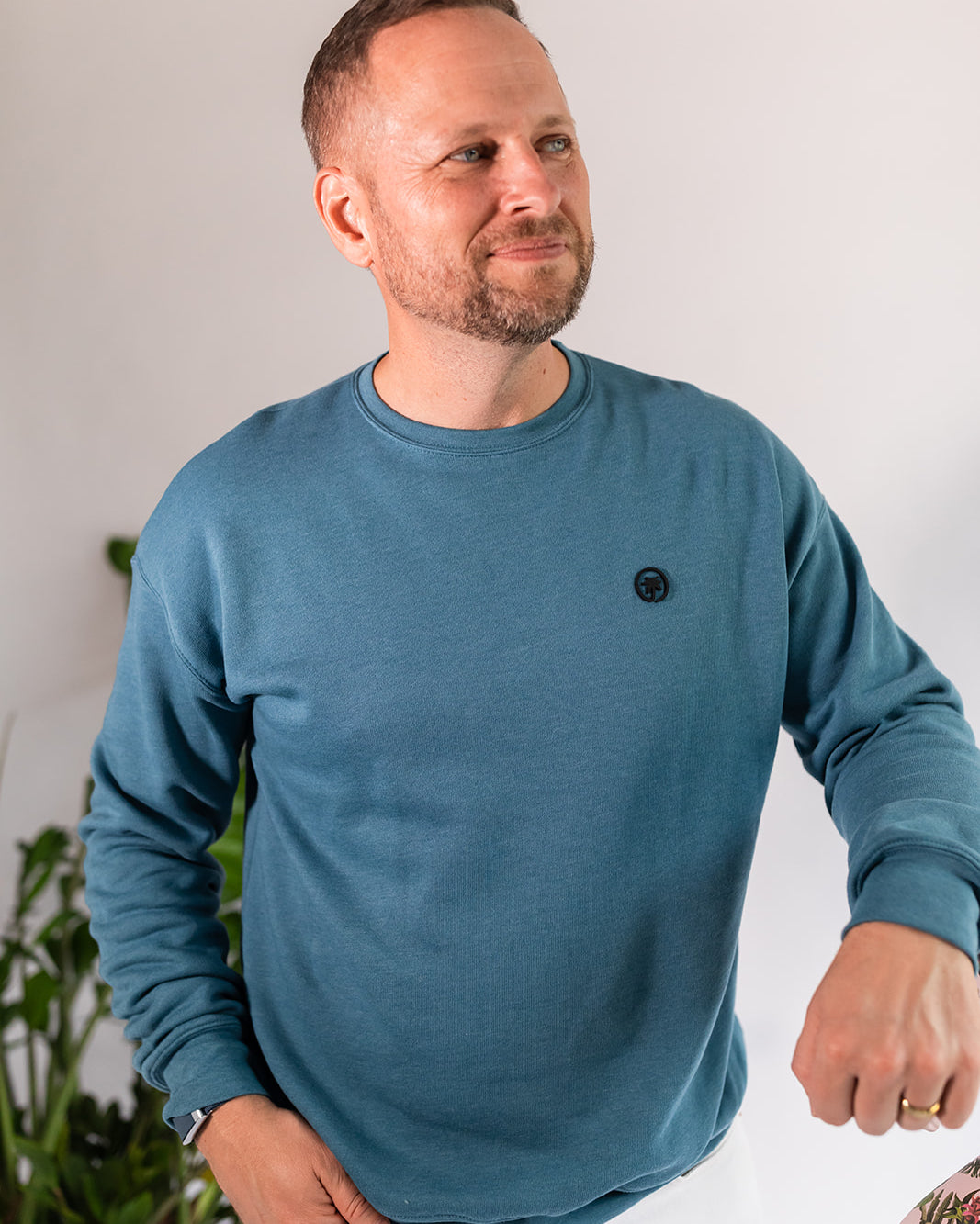 Palmr Style Mens Cloud Embrace Crewneck Sweatshirt Deep Teal Long Sleeve Soft Palm Tree Resort wear Self-Care