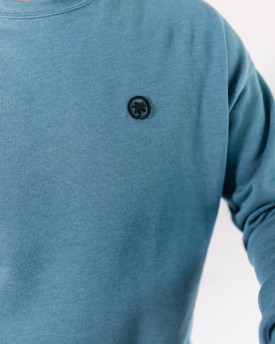 Palmr Style Mens Cloud Embrace Crewneck Sweatshirt Deep Teal Long Sleeve Soft Palm Tree Resort wear Self-Care