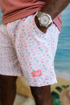 Palmr Style Flamingo Sunrise Hybrid Swim Shorts Mens white boardshorts beach bar Resort wear Self-Care