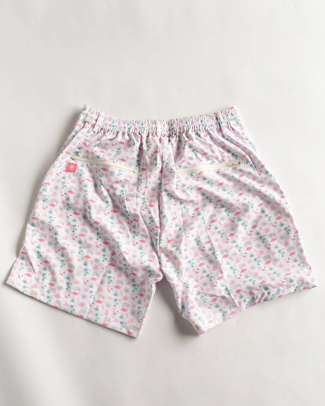 Palmr Style Flamingo Sunrise Hybrid Swim Shorts Mens white boardshorts beach bar Resort wear Self-Care