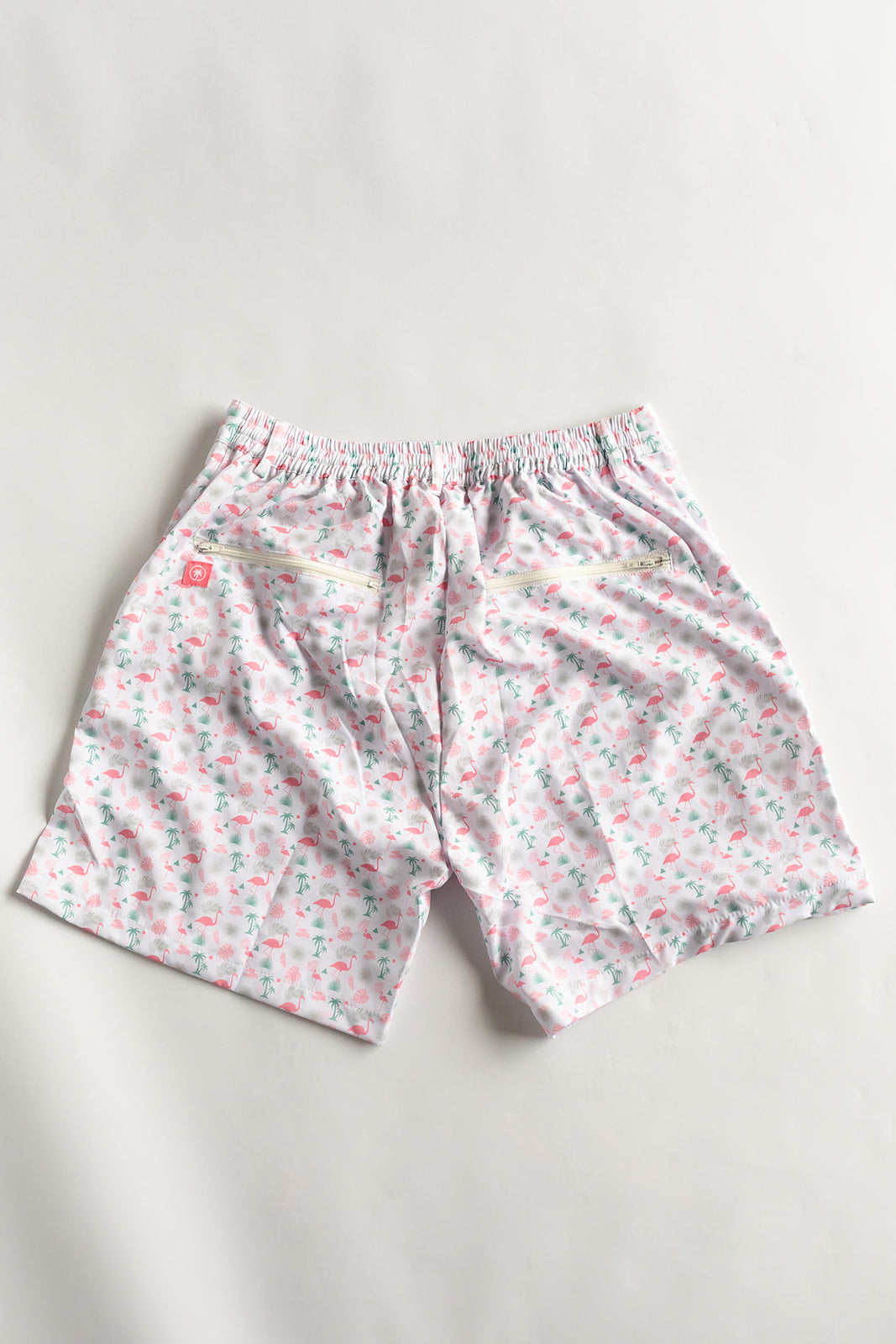 Palmr Style Flamingo Sunrise Hybrid Swim Shorts Mens white boardshorts beach bar Resort wear Self-Care