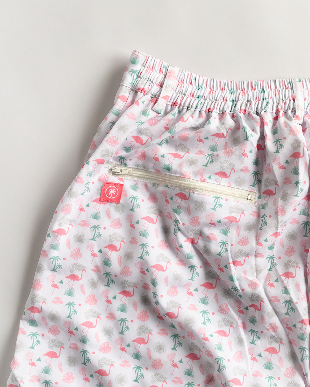 Palmr Style Flamingo Sunrise Hybrid Swim Shorts Mens white boardshorts beach bar Resort wear Self-Care