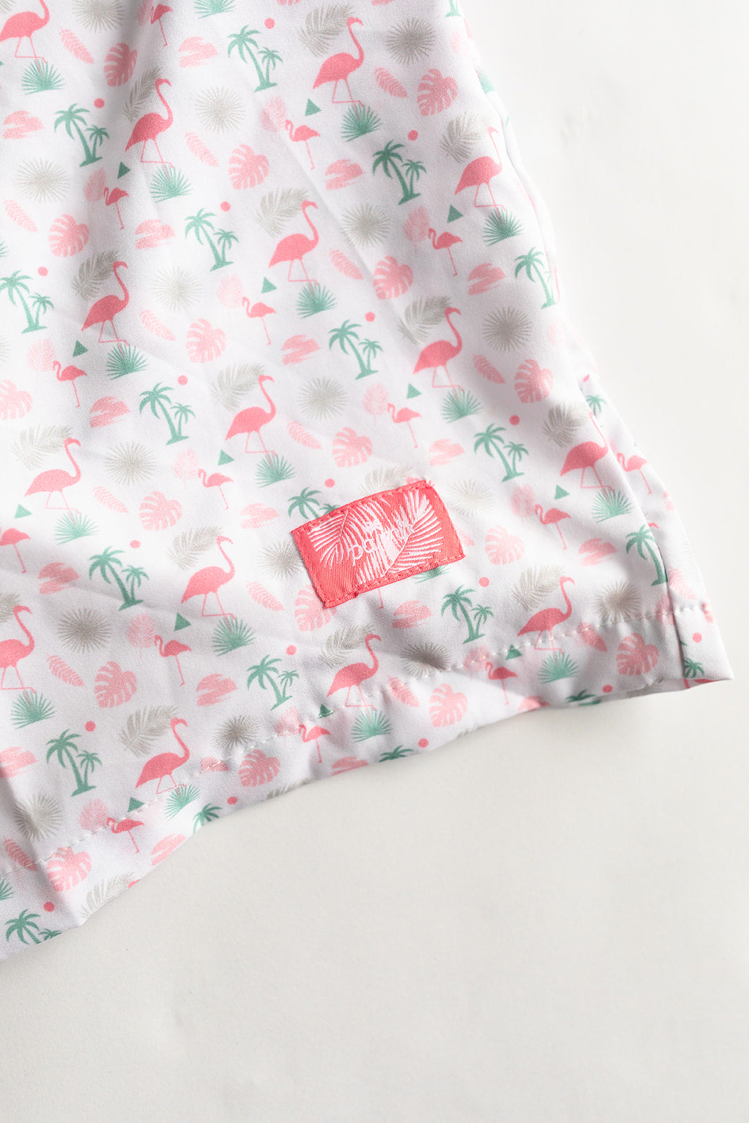 Palmr Style Flamingo Sunrise Hybrid Swim Shorts Mens white boardshorts beach bar Resort wear Self-Care