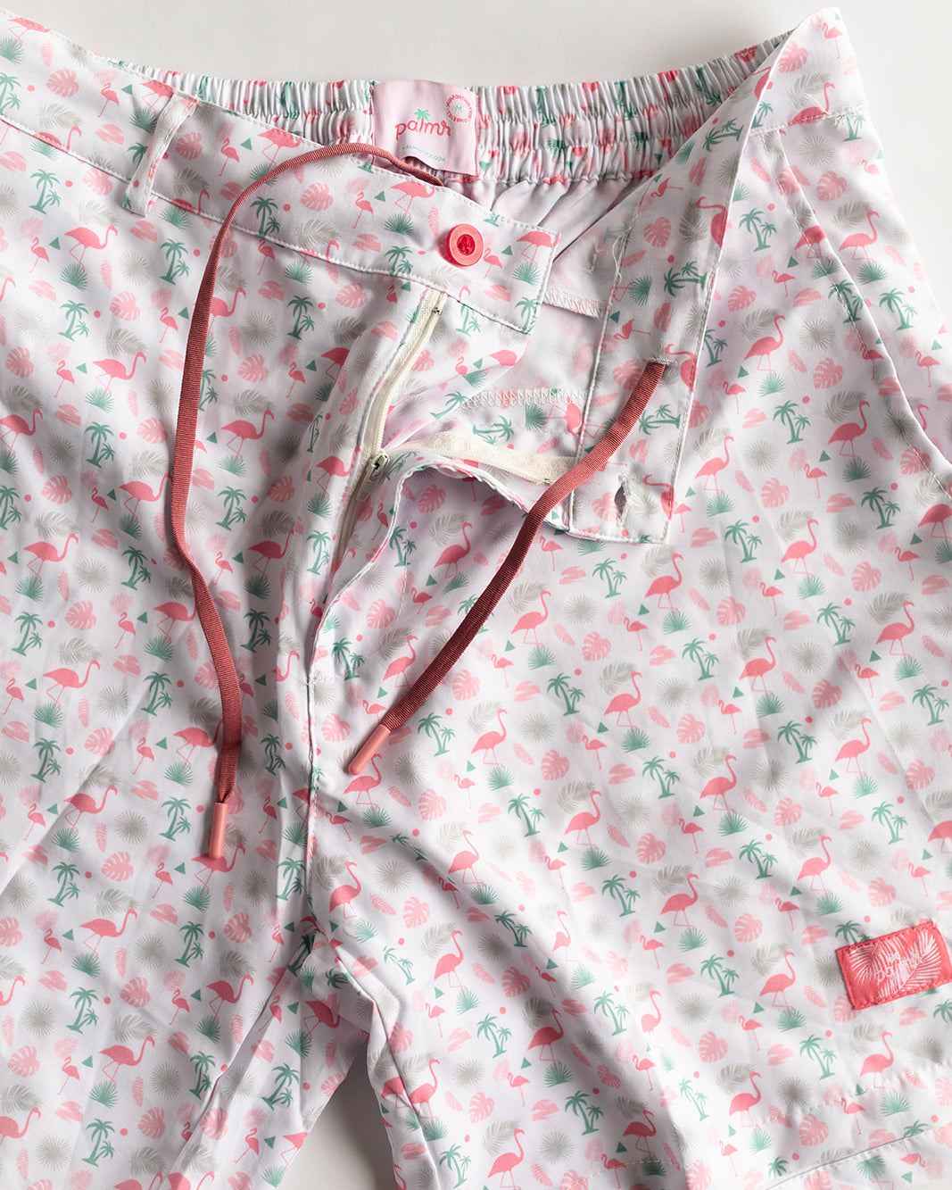 Palmr Style Flamingo Sunrise Hybrid Swim Shorts Mens white boardshorts beach bar Resort wear Self-Care