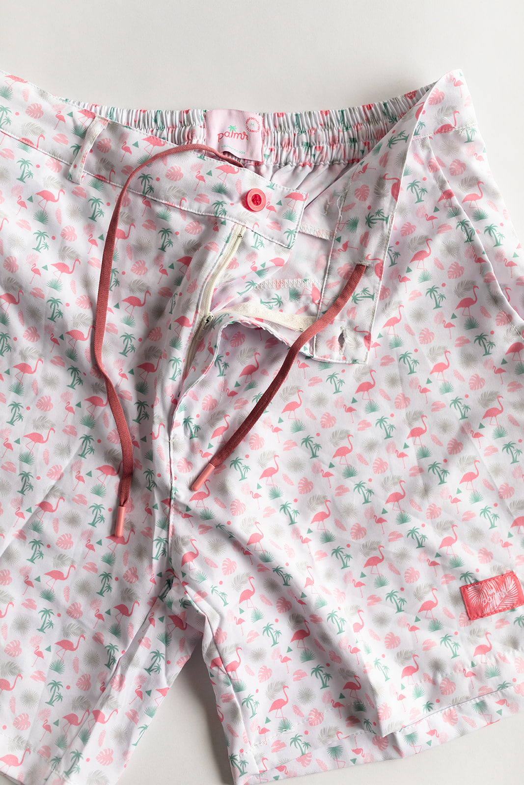 Palmr Style Flamingo Sunrise Hybrid Swim Shorts Mens white boardshorts beach bar Resort wear Self-Care