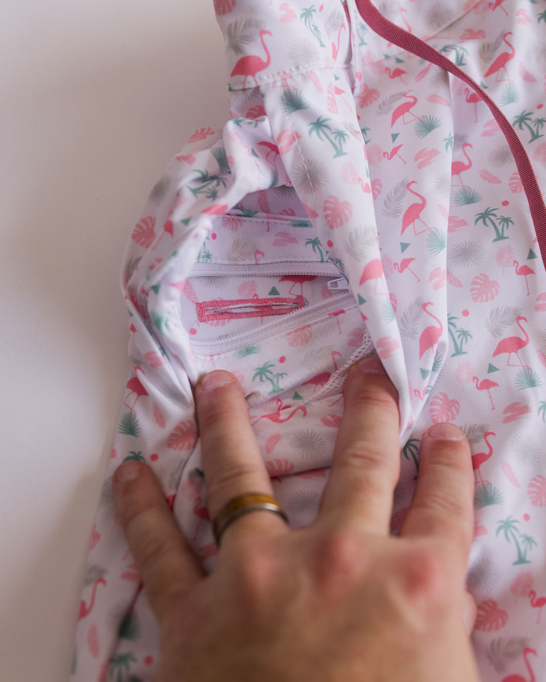 Palmr Style Flamingo Sunrise Hybrid Swim Shorts Mens white boardshorts beach bar Resort wear Self-Care