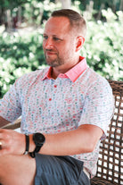 AnPalmr Style Mens Flamingo Sunrise Polos White Palm Tree Resort Wear Self-care T1D type 1 diabetes