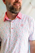 AnPalmr Style Mens Flamingo Sunrise Polos White Palm Tree Resort Wear Self-care T1D type 1 diabetes