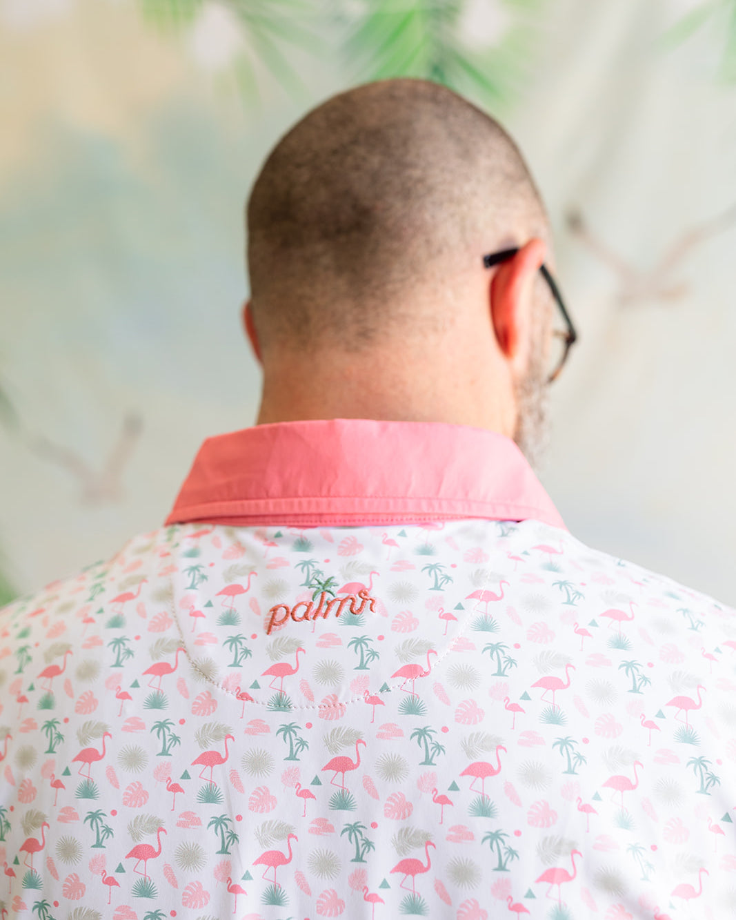 AnPalmr Style Mens Flamingo Sunrise Polos White Palm Tree Resort Wear Self-care T1D type 1 diabetes