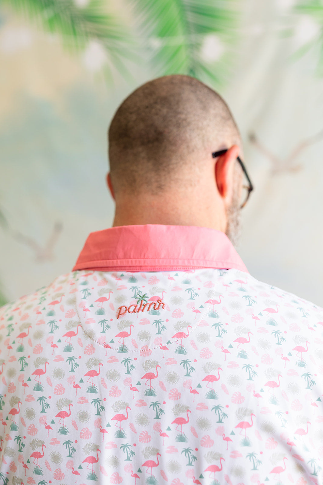 AnPalmr Style Mens Flamingo Sunrise Polos White Palm Tree Resort Wear Self-care T1D type 1 diabetes