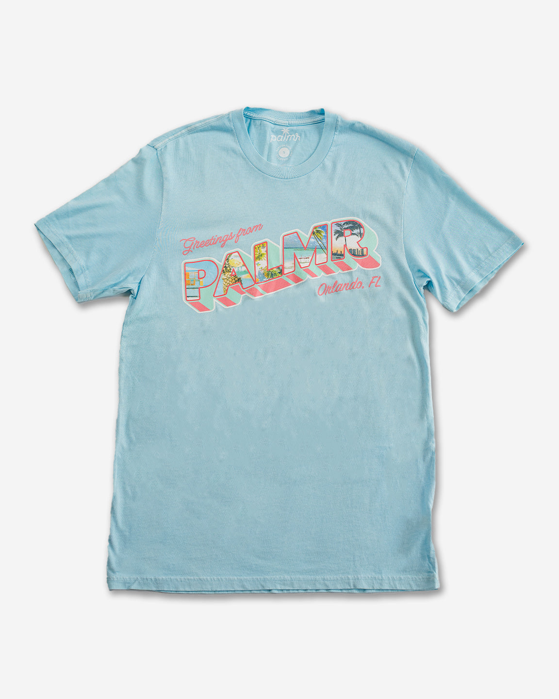 Palmr Style Mens Greeting from Short sleeve blue tshirt tropical self- care