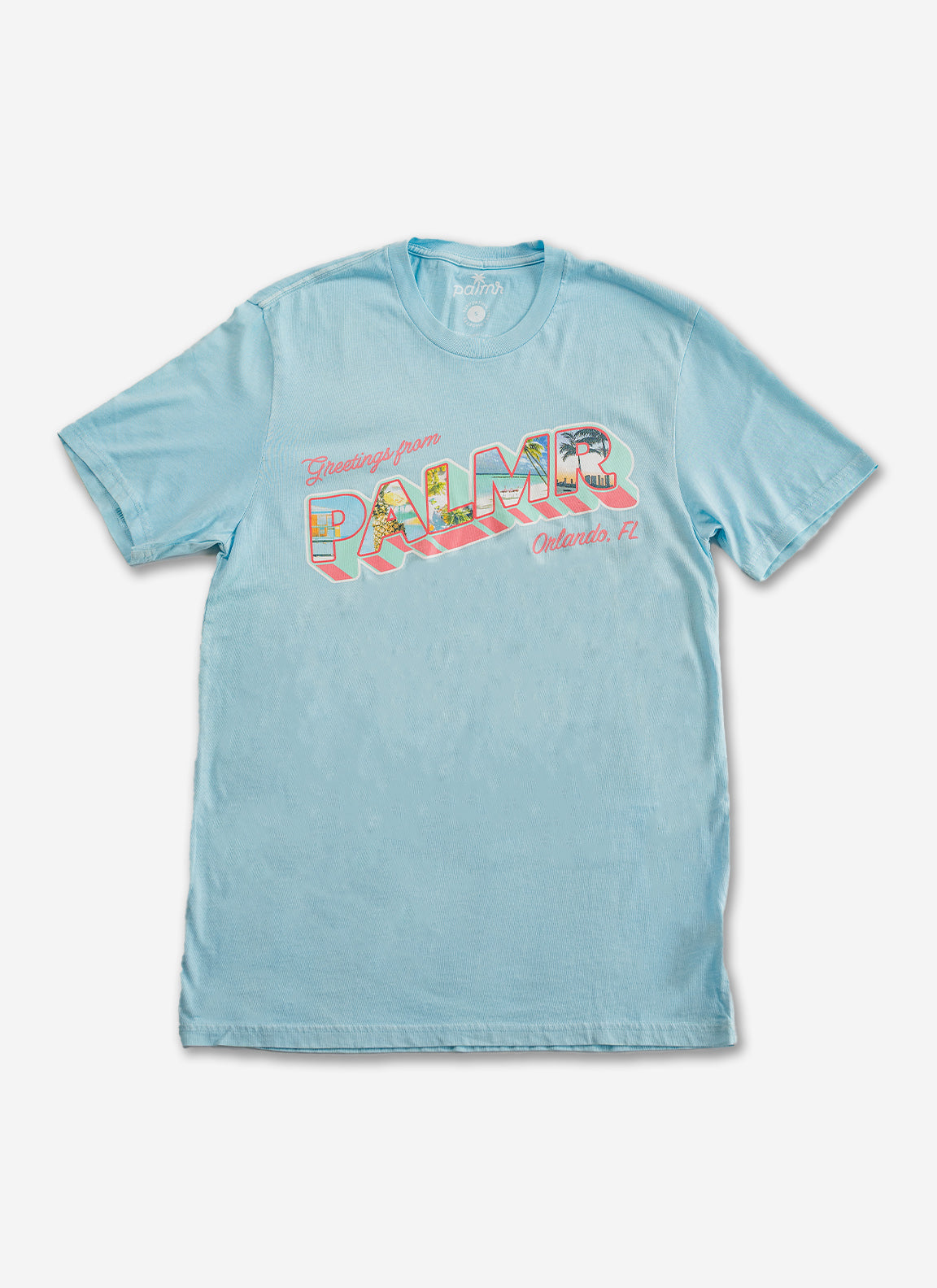 Palmr Style Mens Greeting from Short sleeve blue tshirt tropical self- care