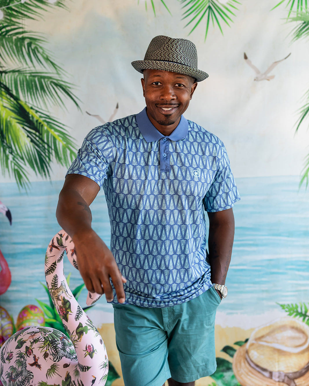 Palmr Style Mens T1D Drive Polos Blue Palm Resort Wear Self-care T1D type1diabetes