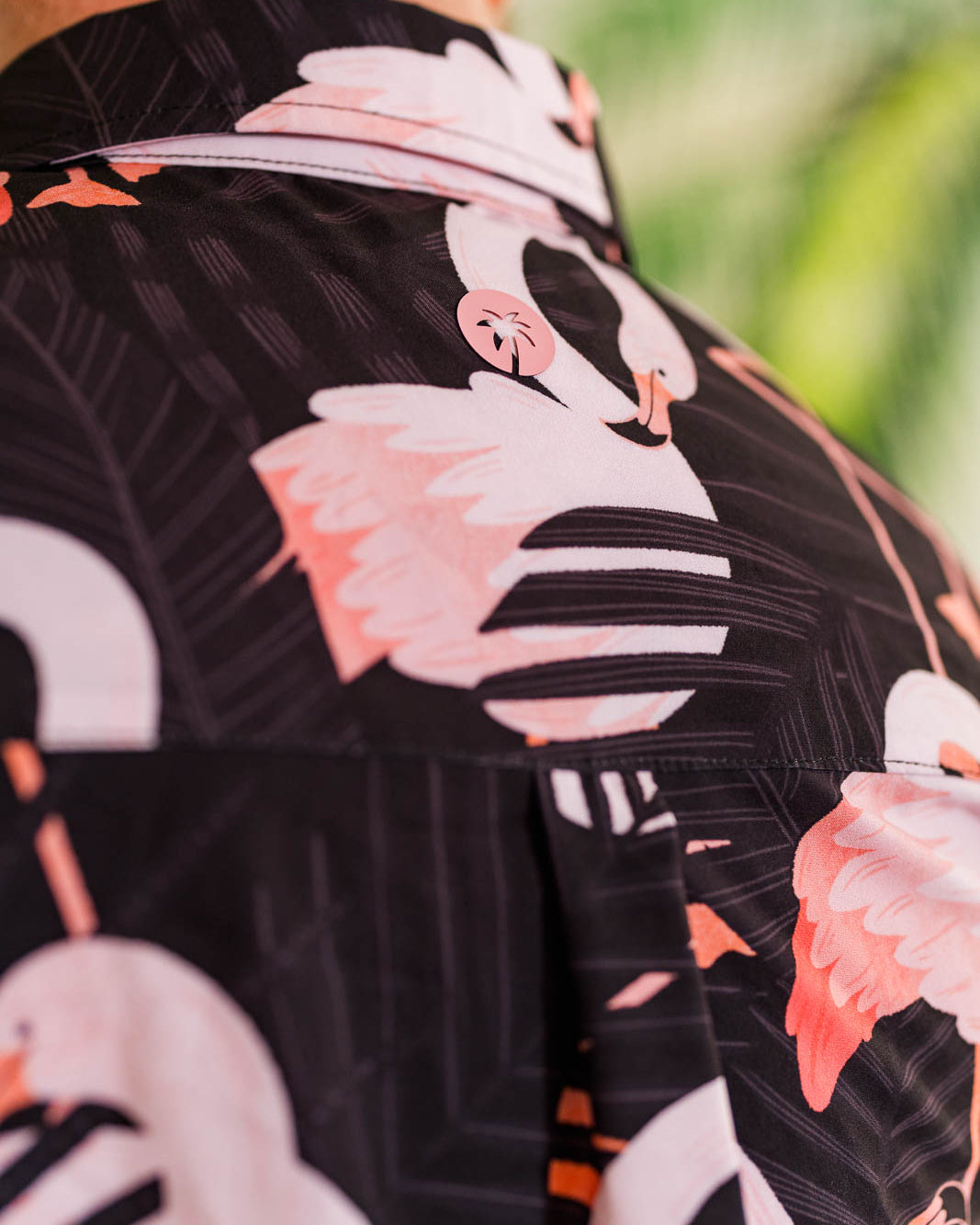 Palmr Style Mens Night Flamingo button up Short sleeve hawaiian shirt Black pink Resort Wear Selfcare T1D