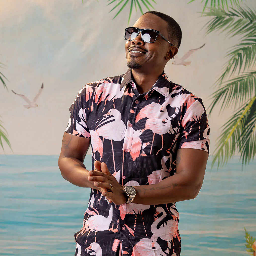 Mens Button up Night Flamingo