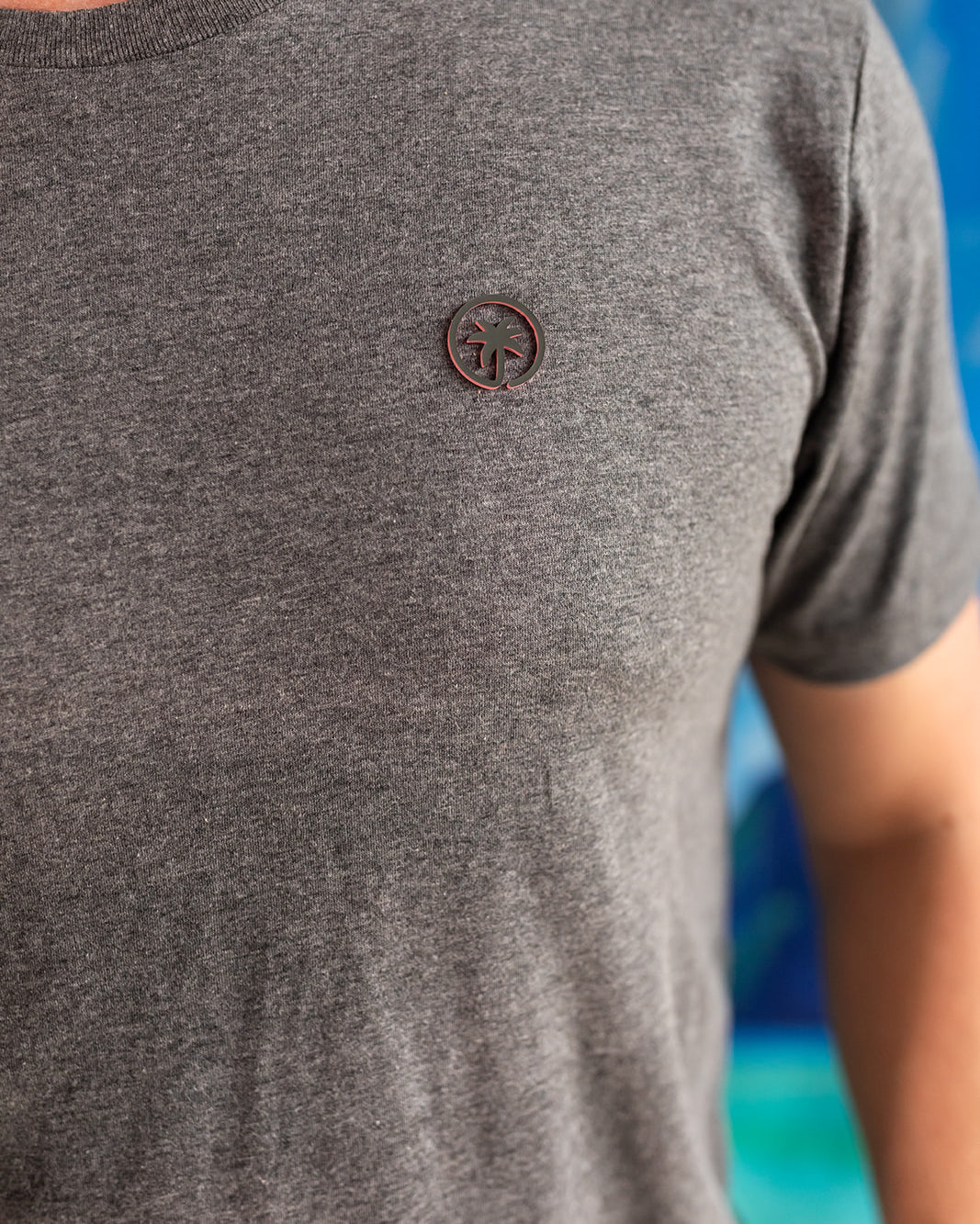Palmr Style Mens Signature Tee Shirt Charcoal Heather Grey Soft Short Sleeve Palm Tree Resort wear Self-Care