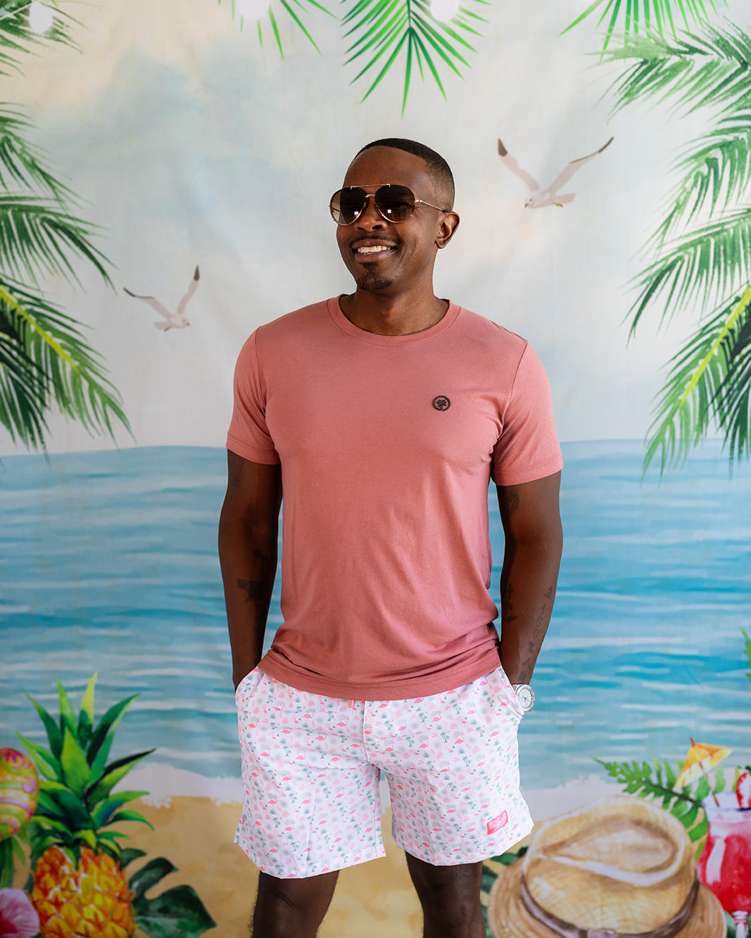 Palmr Style Mens Signature Tee Shirt Mauve Triblend Soft Short Sleeve Palm Tree Resort wear Self-Care