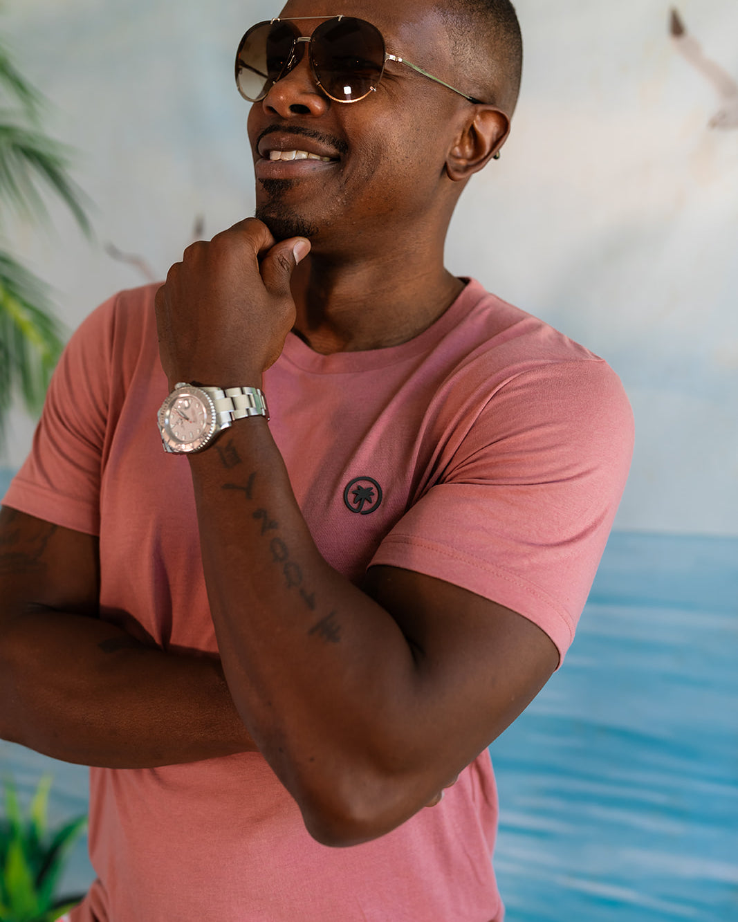 Palmr Style Mens Signature Tee Shirt Mauve Triblend Soft Short Sleeve Palm Tree Resort wear Self-Care