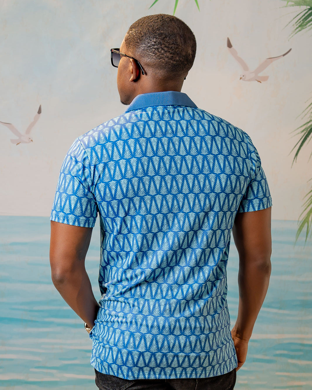 Palmr Style Mens T1D Drive Polos Blue Palm Resort Wear Self-care T1D type1diabetes