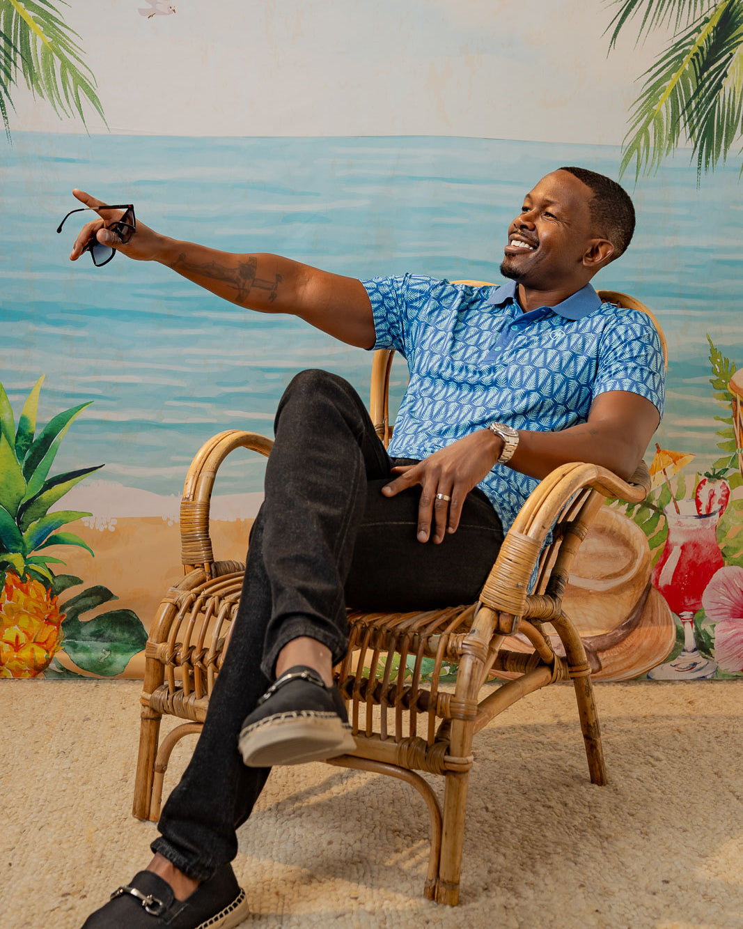 Palmr Style Mens T1D Drive Polos Blue Palm Resort Wear Self-care T1D type1diabetes