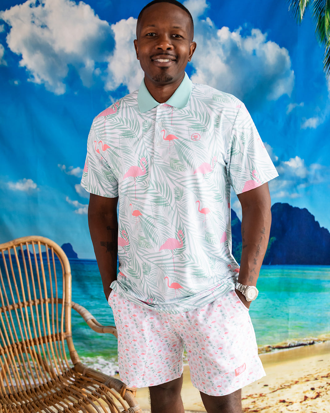 Palmr Style Mens island breeze Polos White Palm Tree Resort Wear Selfcare T1D type1diabetes