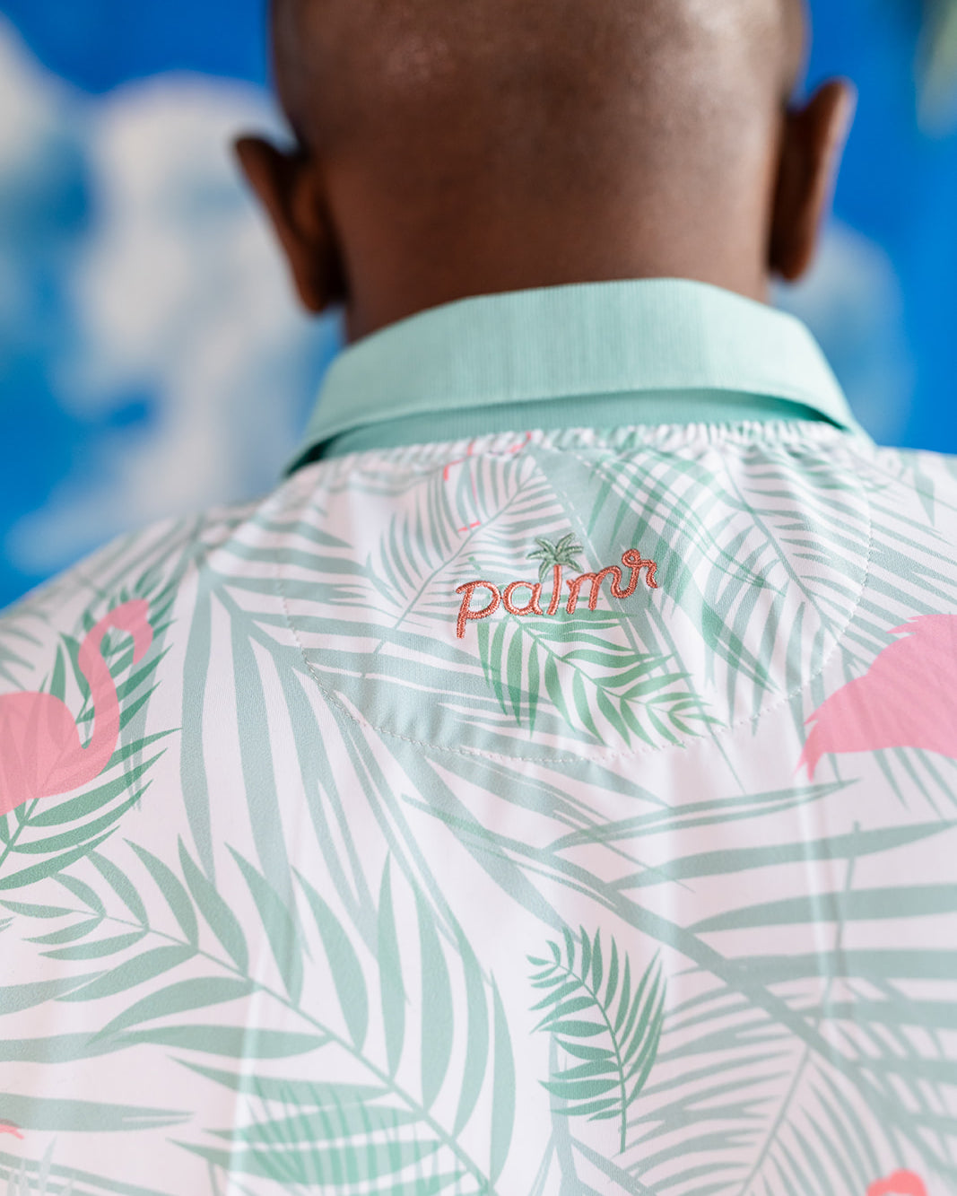 Palmr Style Mens island breeze Polos White Palm Tree Resort Wear Selfcare T1D type1diabetes