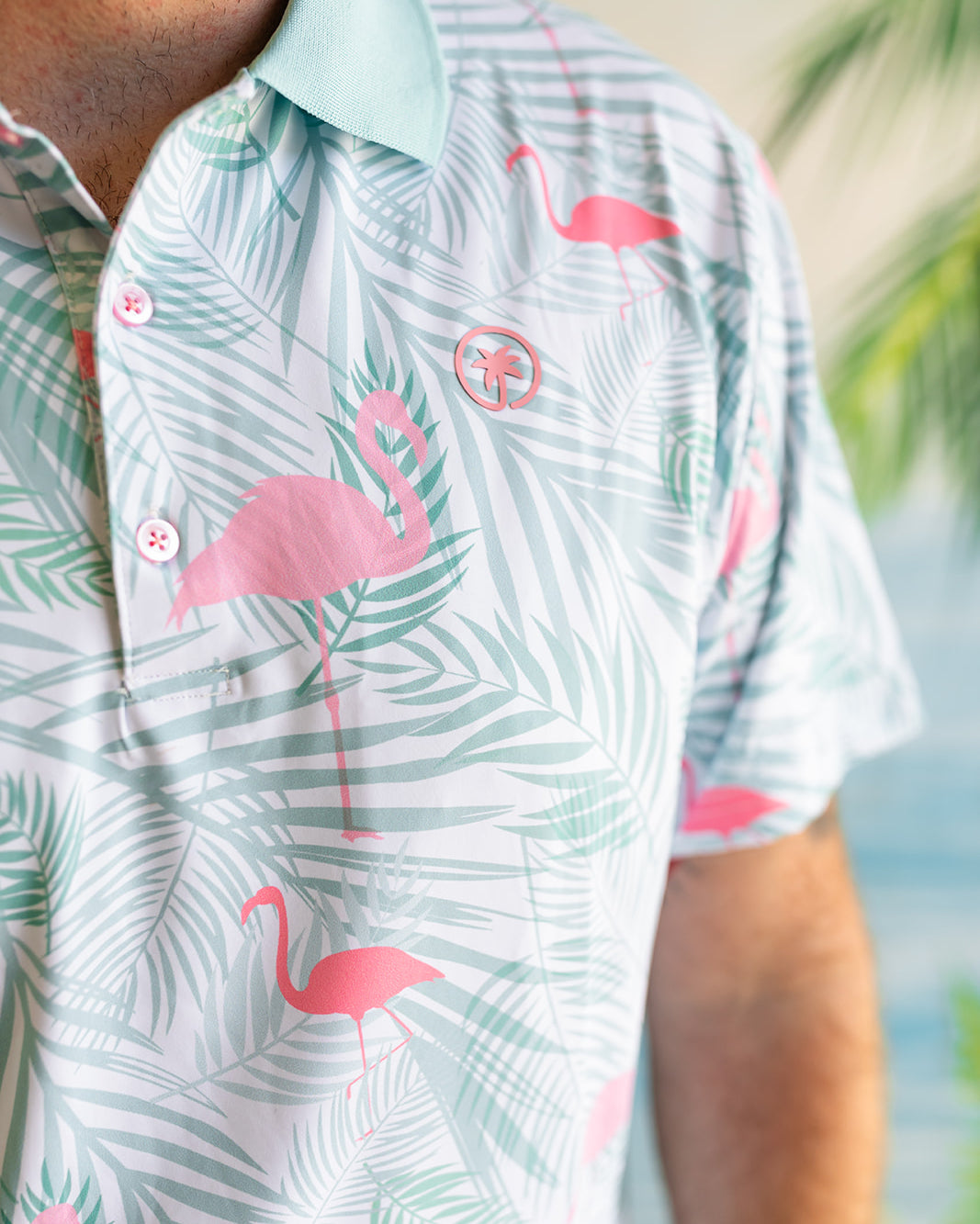 Palmr Style Mens island breeze Polos White Palm Tree Resort Wear Selfcare T1D type1diabetes