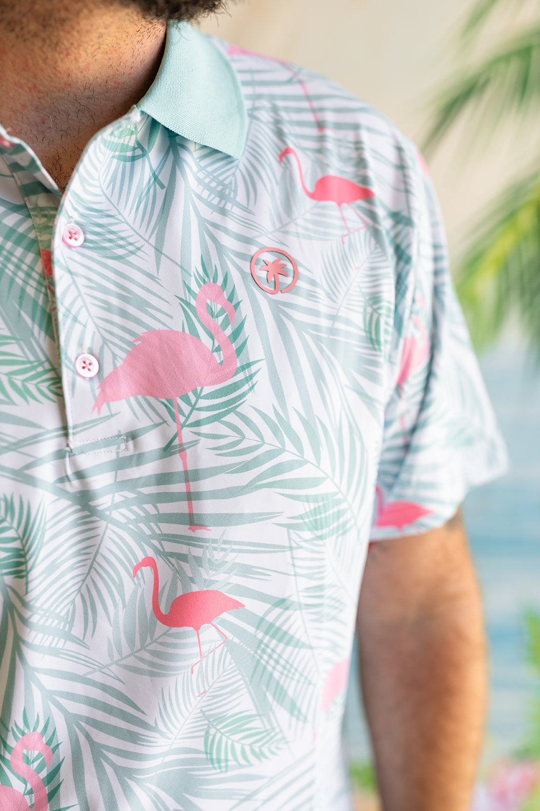 Palmr Style Mens island breeze Polos White Palm Tree Resort Wear Selfcare T1D type1diabetes