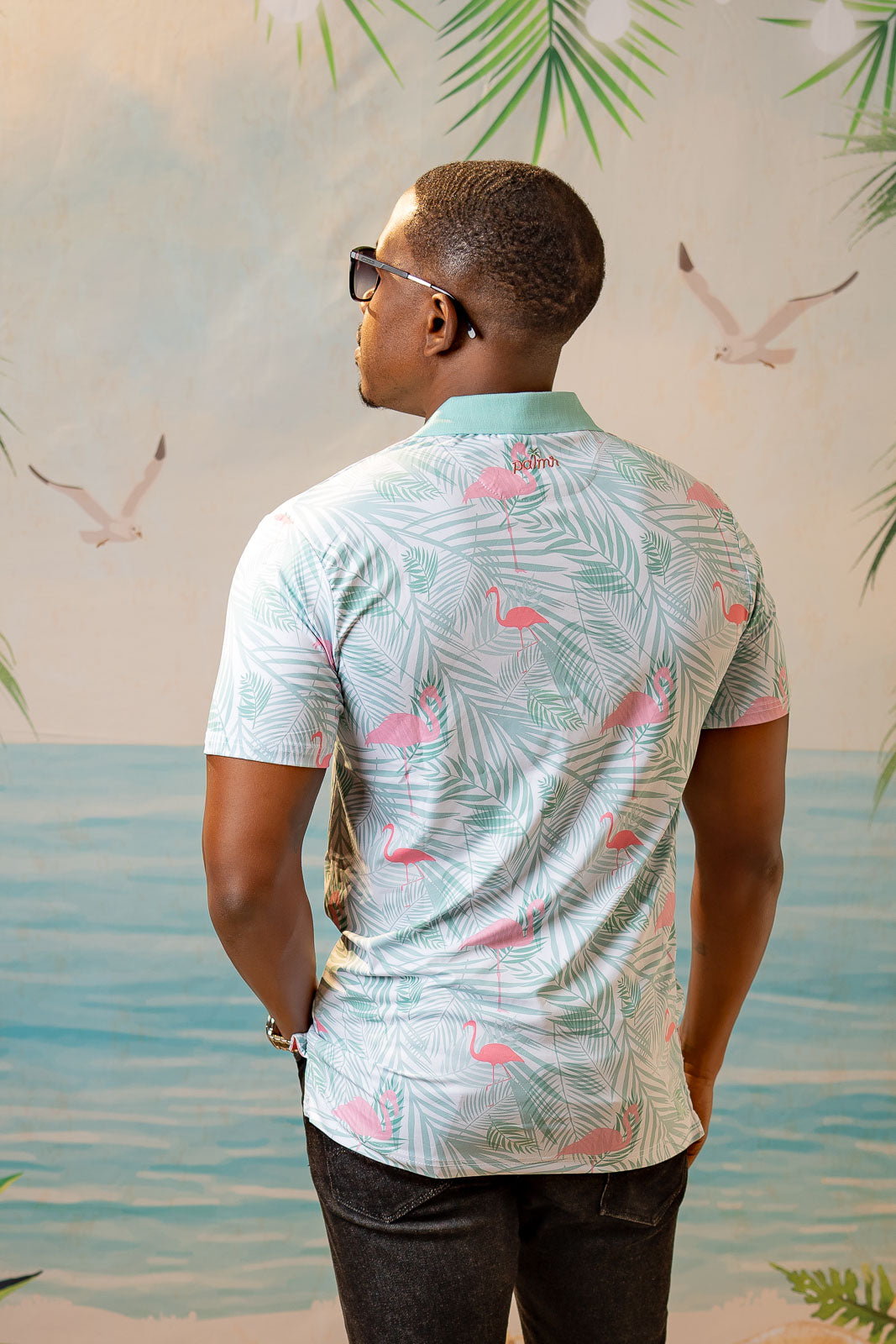 Palmr Style Mens island breeze Polos White Palm Tree Resort Wear Selfcare T1D type1diabetes