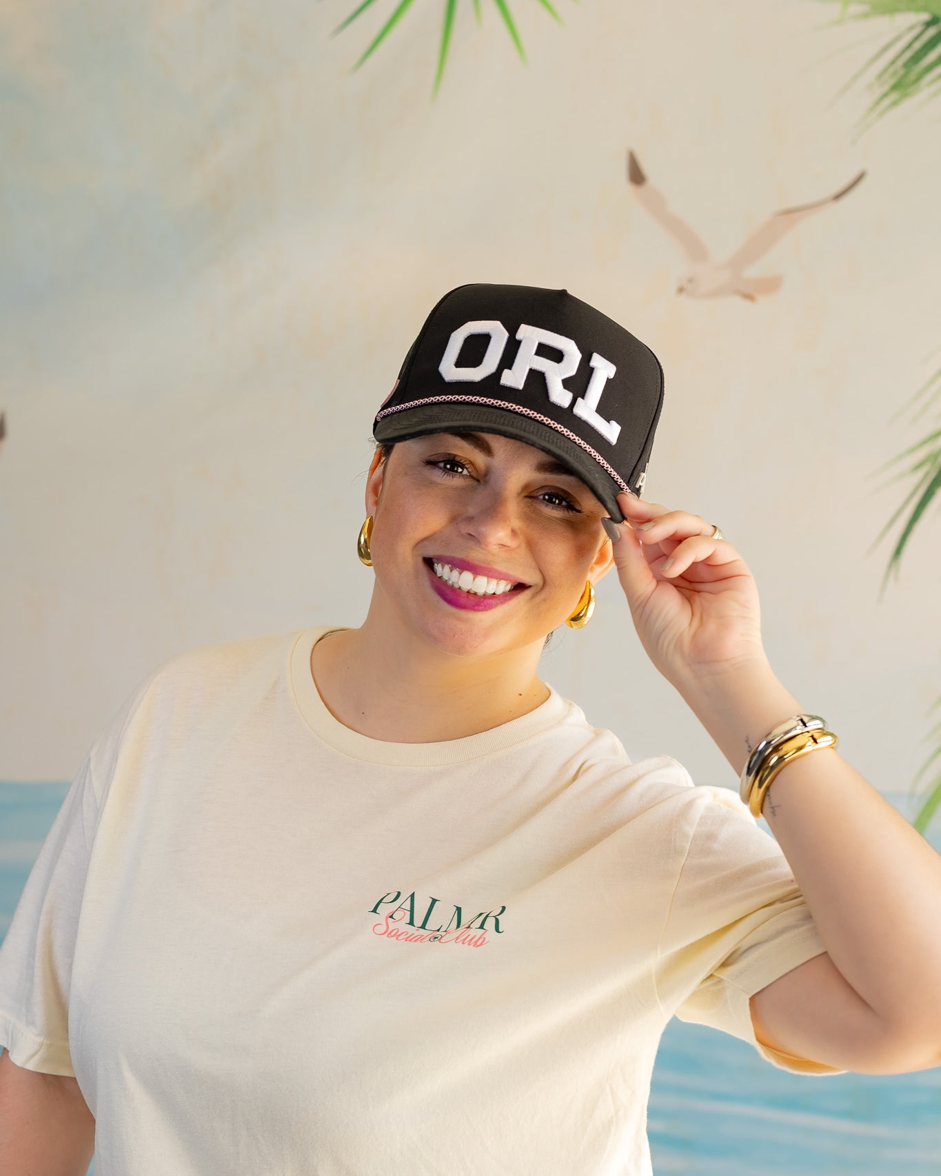 Palmr Style ORL orlando rope hat mens Black pink palm tree snapback