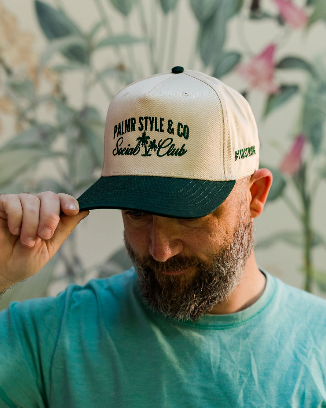 Palmr Style Social Club Hat Forest Green Natural Palm tree Resort Wear Selfcare T1D T1Dstrong