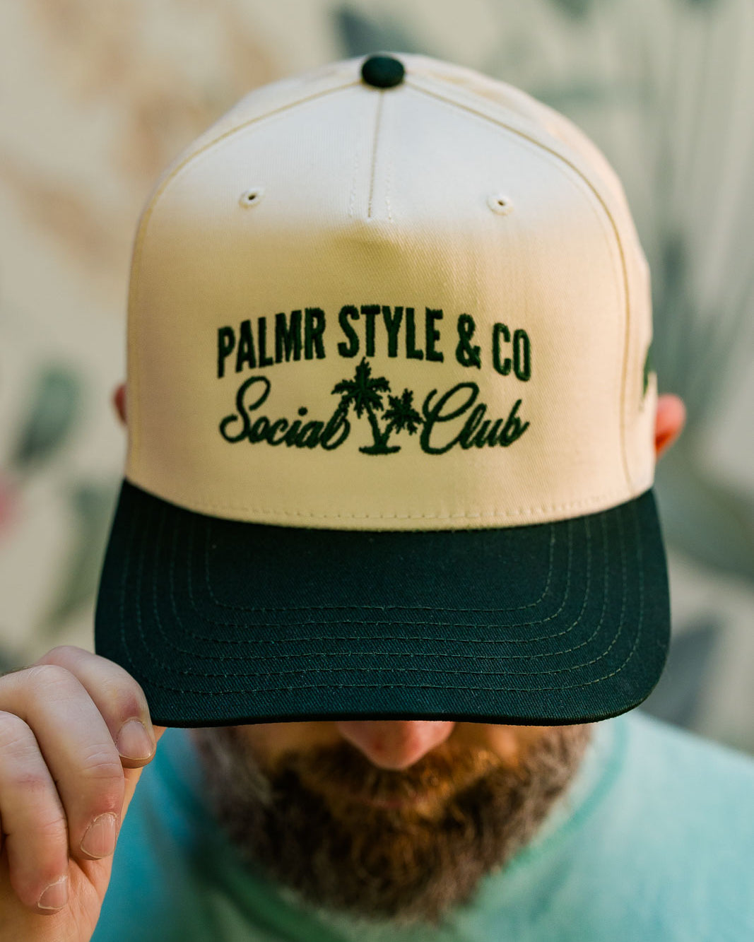 Palmr Style Social Club Hat Forest Green Natural Palm tree Resort Wear Selfcare T1D T1Dstrong