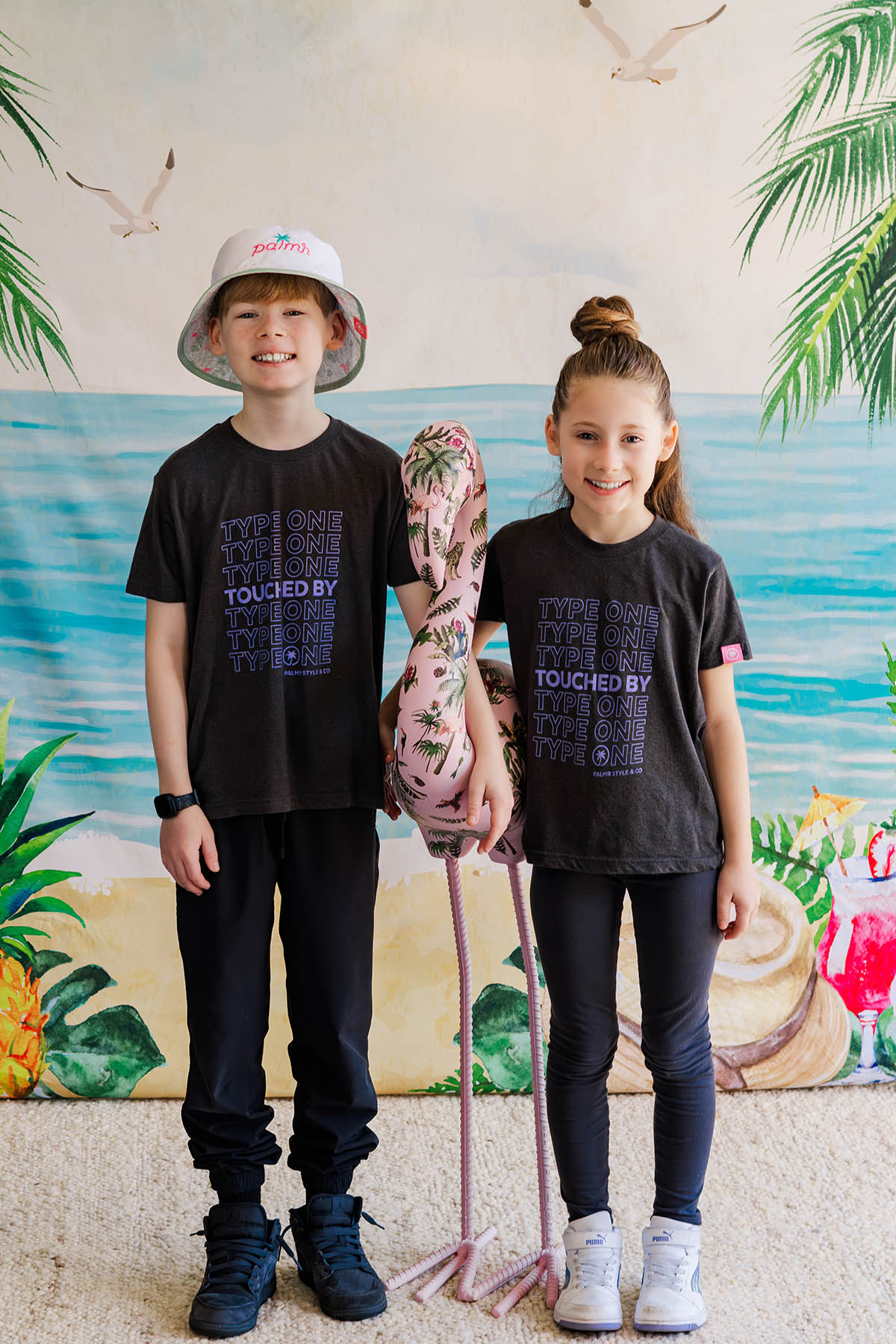 Palmr Style Youth Touched By Type One Black Tee Supporting T1D Soft Short Sleeve Palm Tree Resort wear Self-Care