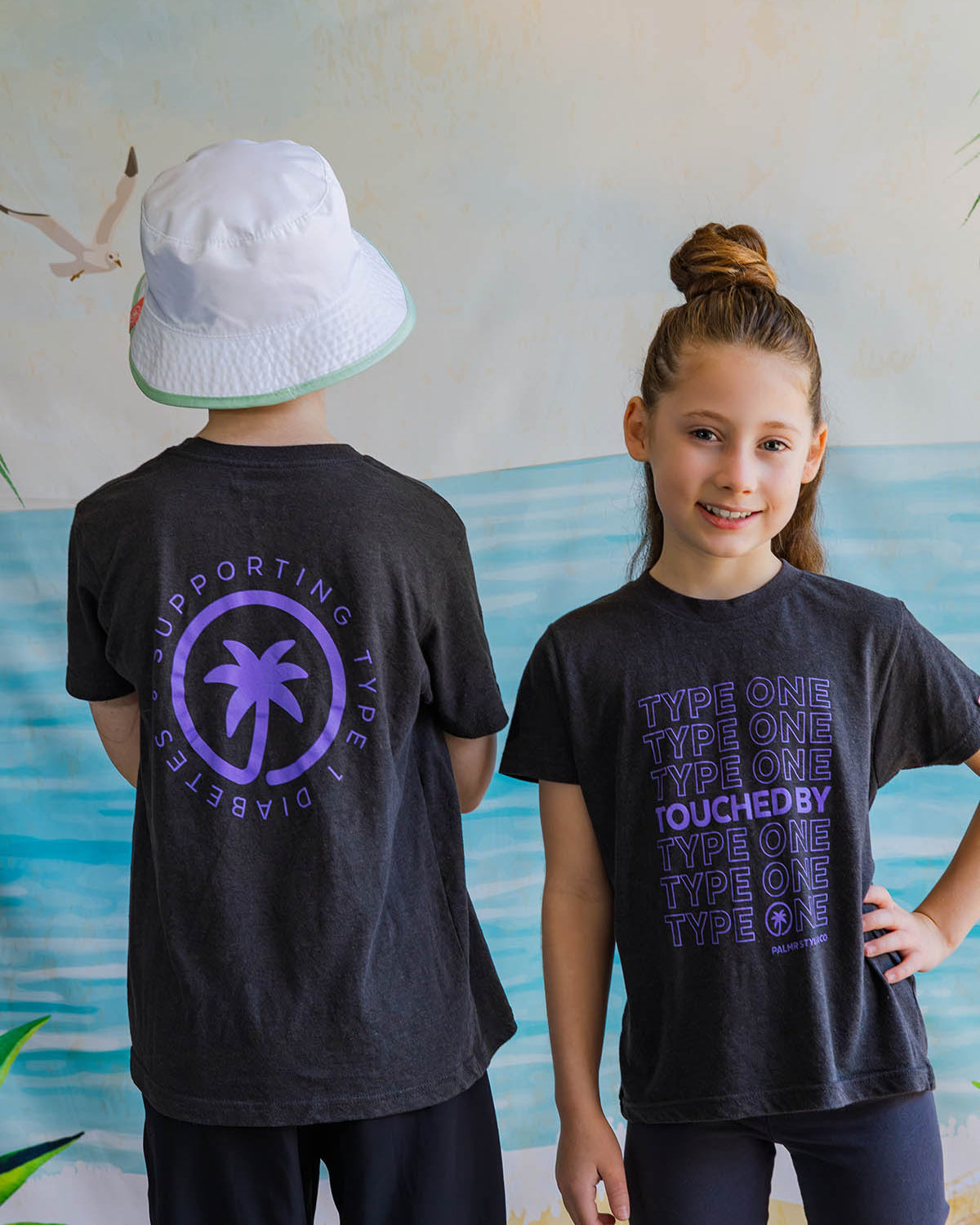 Palmr Style Youth Touched By Type One Black Tee Supporting T1D Soft Short Sleeve Palm Tree Resort wear Self-Care