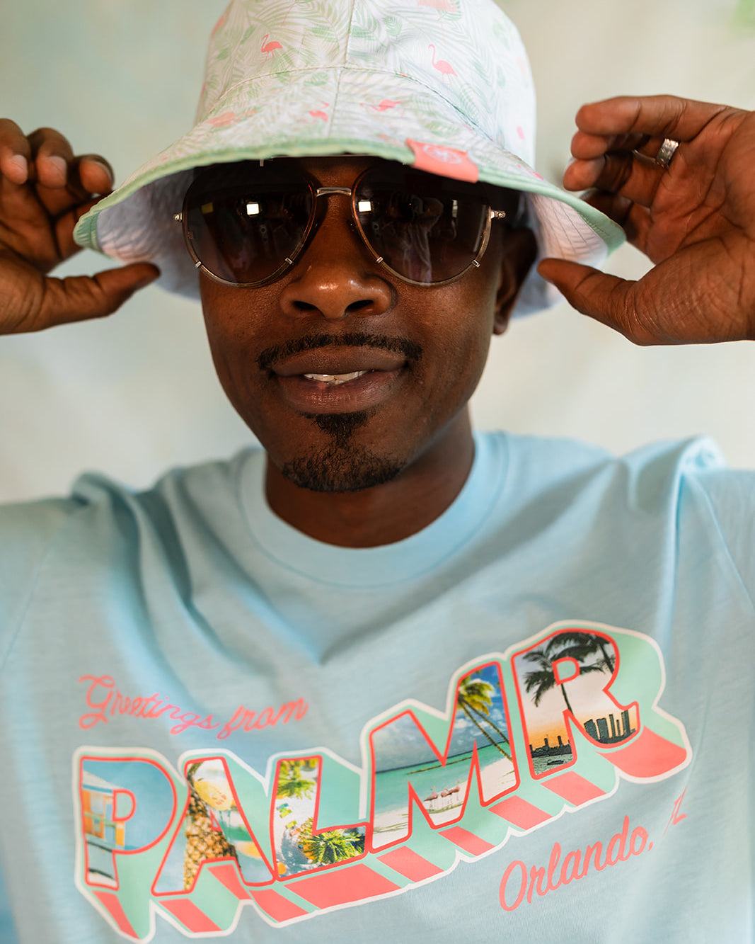 Palmr Style Tropical Bucket Hat Parker Reversible Green Palm leaf flamingo Resort Wear Self-care