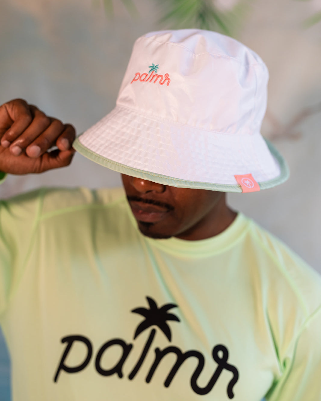 Palmr Style Tropical Bucket Hat Parker Reversible Green Palm leaf flamingo Resort Wear Self-care
