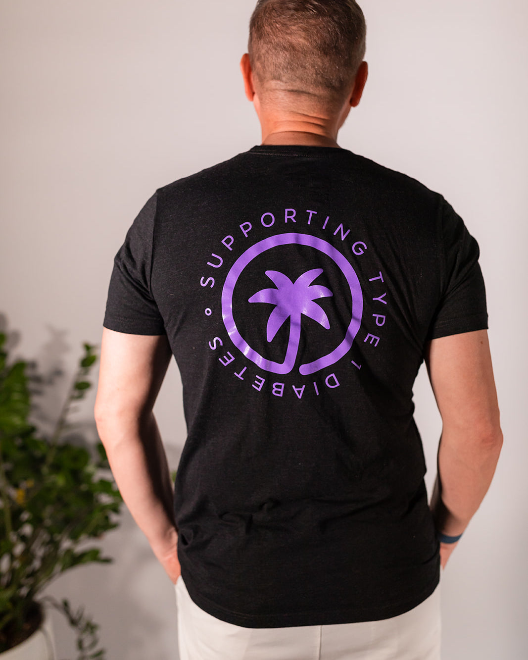 Palmr Style Unisex Touched By Type One Black Tee Supporting T1D Soft Short Sleeve Palm Tree Resort wear Self-Care