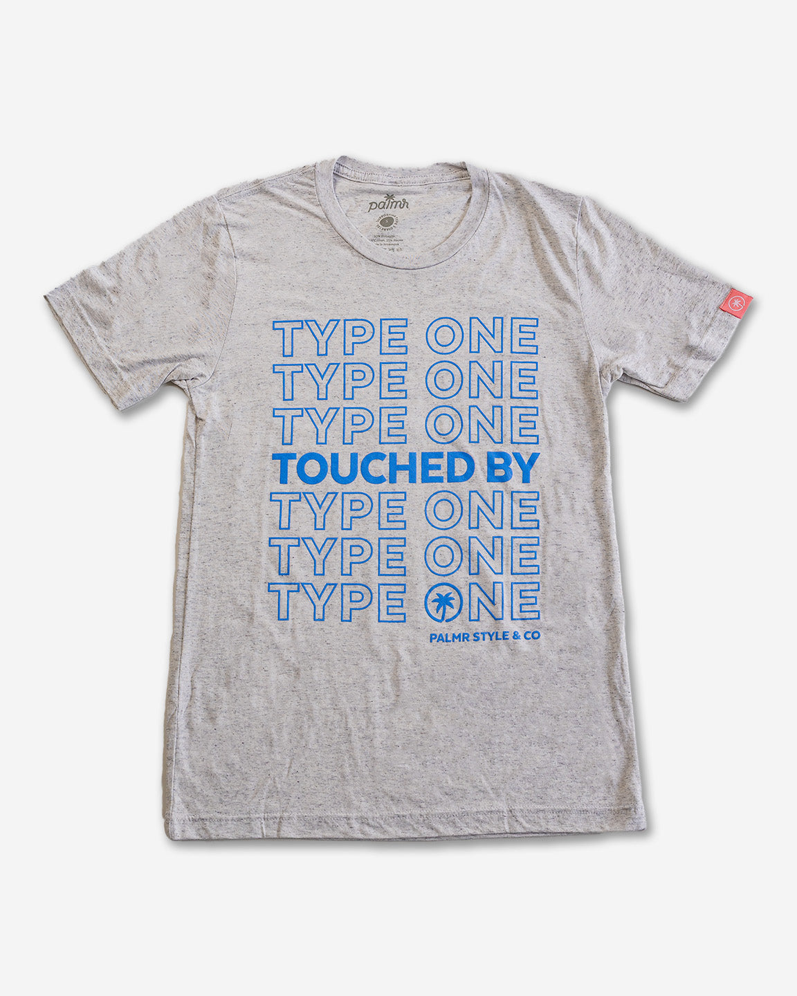 Palmr Style Unisex Touched By Type One White Tee Supporting T1D Soft Short Sleeve Palm Tree Resort wear Self-Care