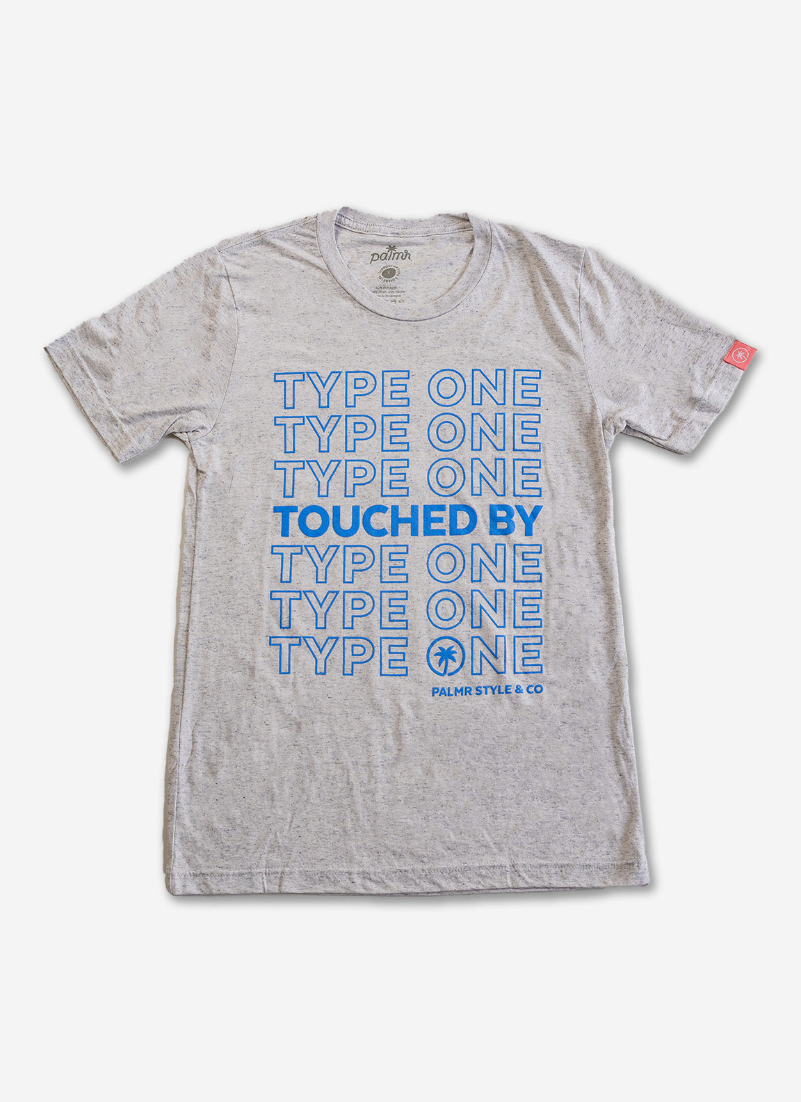 Palmr Style Unisex Touched By Type One White Tee Supporting T1D Soft Short Sleeve Palm Tree Resort wear Self-Care