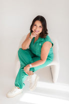 Palmr Style Womens Caddie Green Jumpsuit Cargo Pockets Golf Palm Tree Resort Wear Self-Care T1D