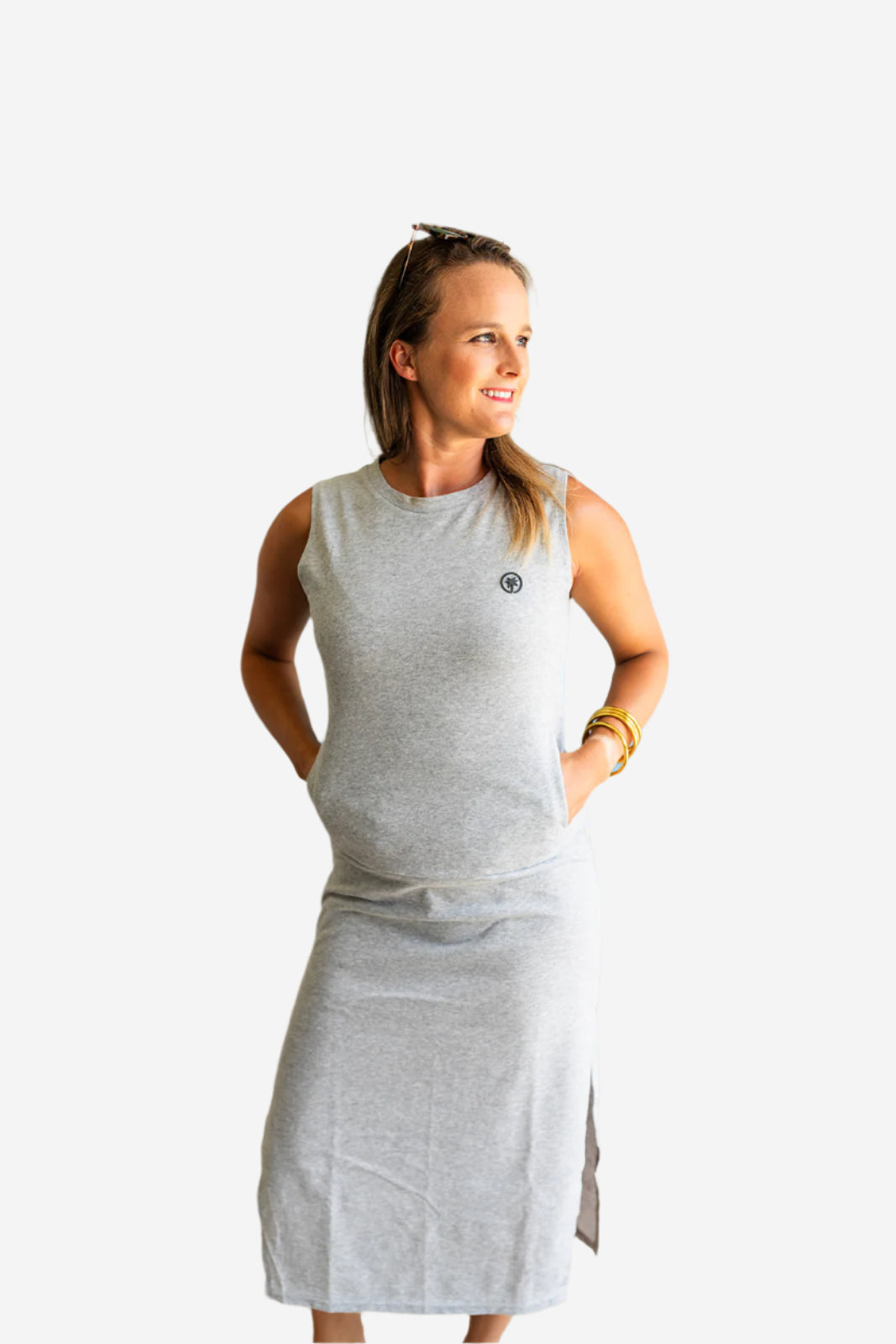 Palmr Style Womens Cozy Chic Midi Grey Dress resort wear self-care