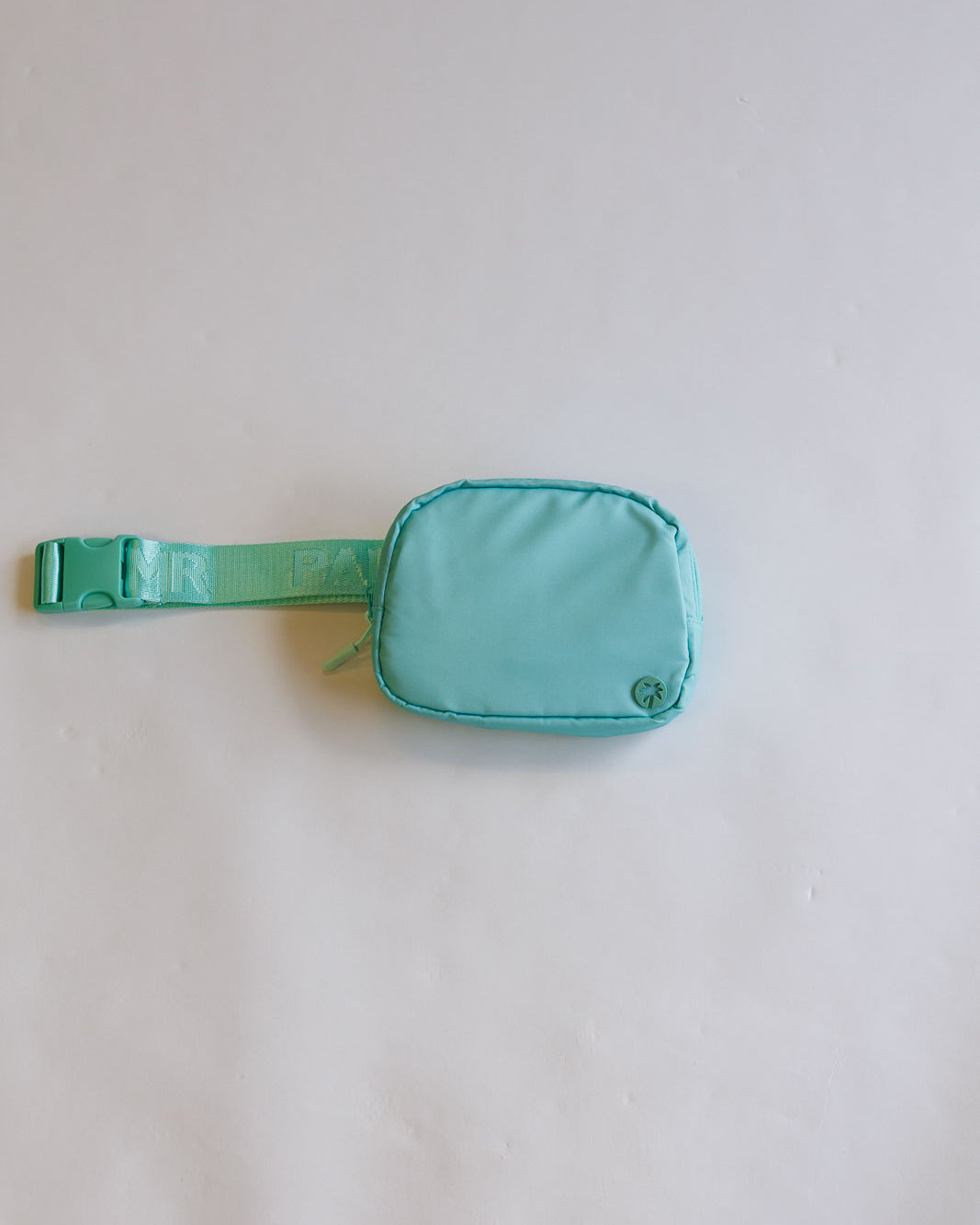 Turquoise waist bag on a light gray background