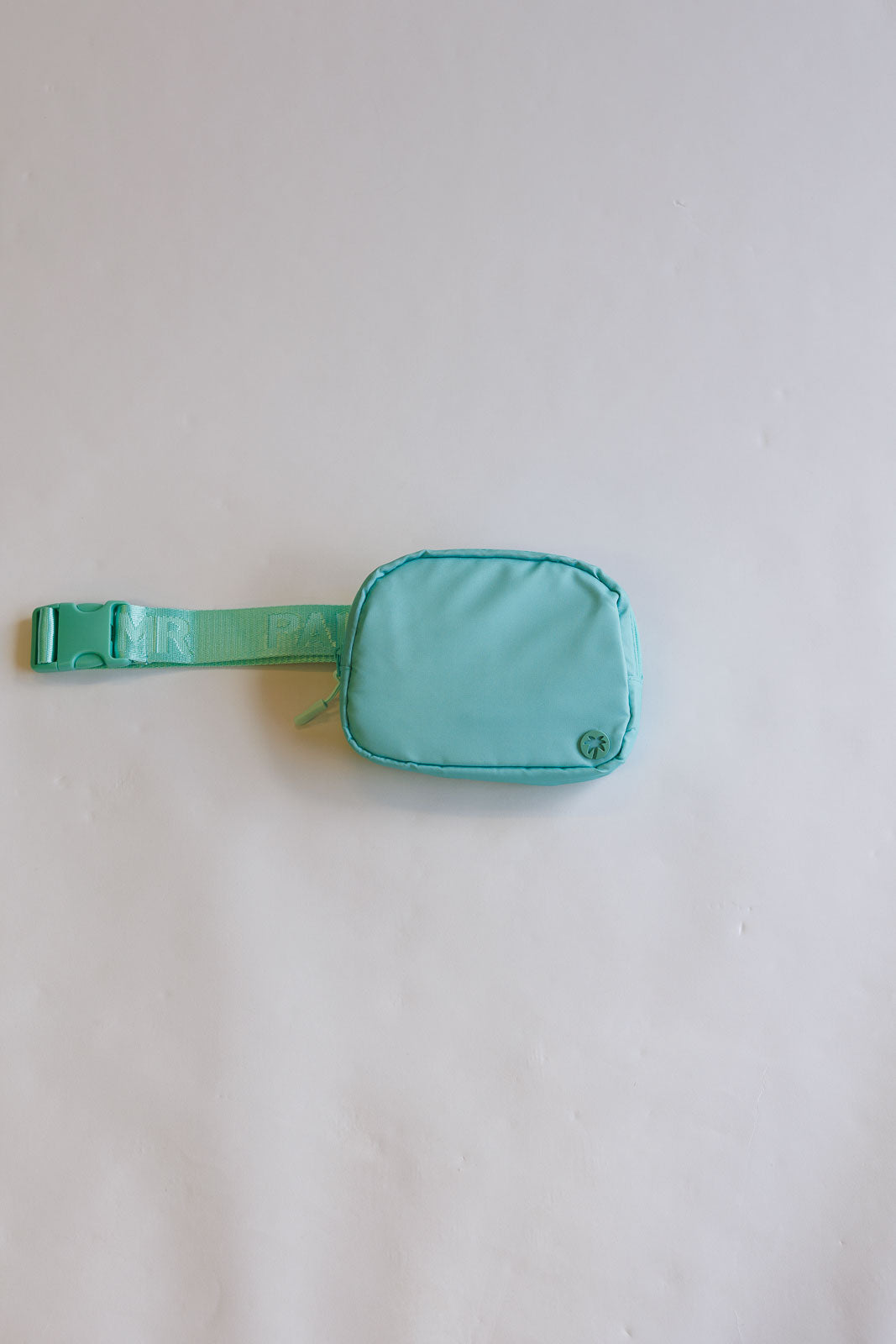 Turquoise waist bag on a light gray background
