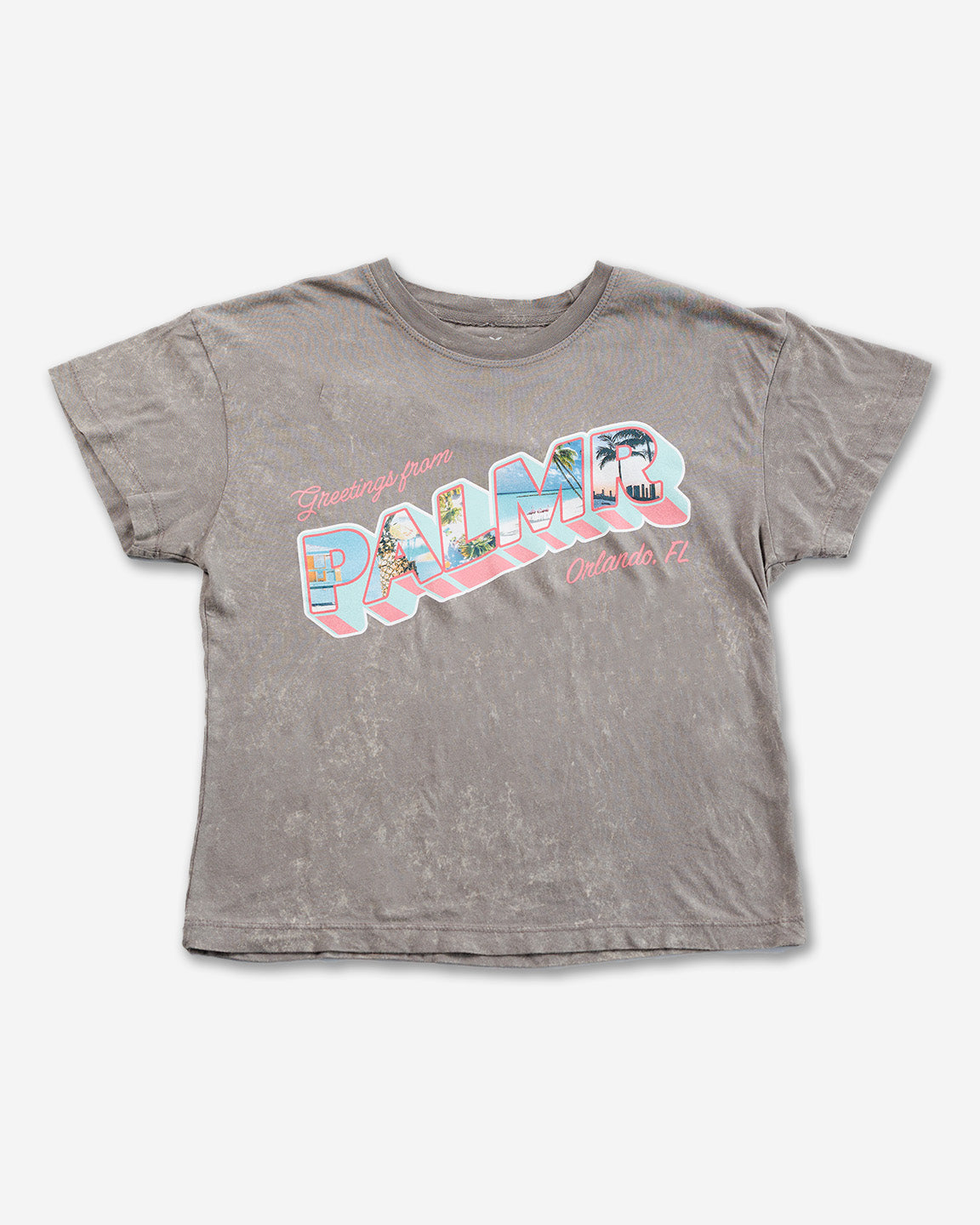 Palmr Style Womens Greeting from Short sleeve grey tshirt tropical self- care