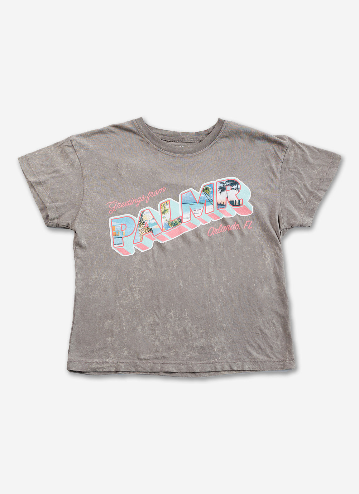 Palmr Style Womens Greeting from Short sleeve grey tshirt tropical self- care