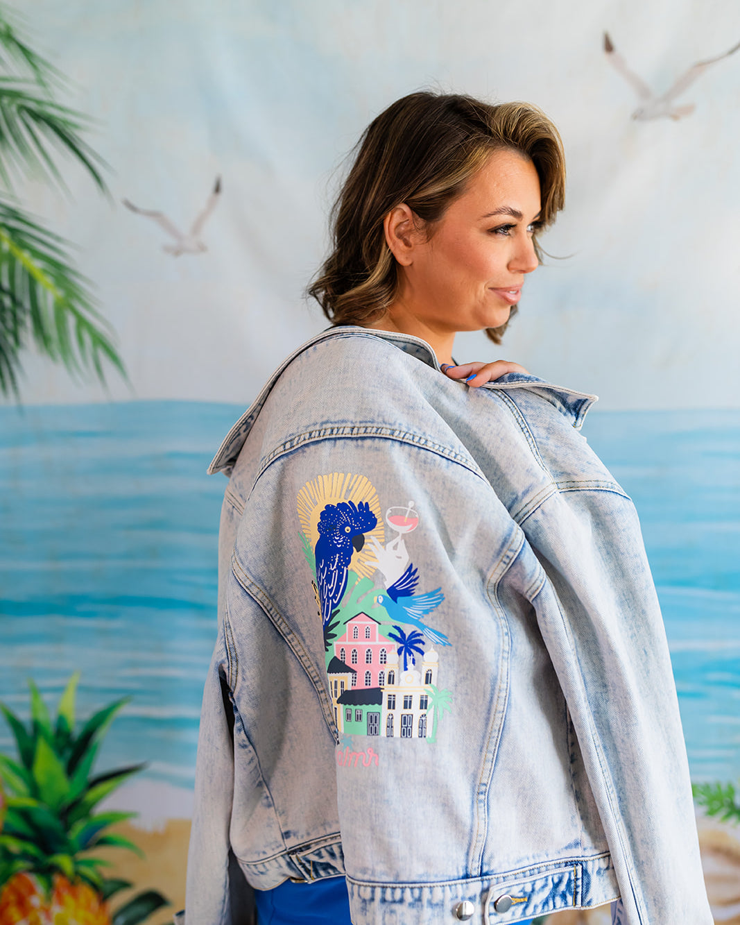 Palmr Style Womens Marta Jean denim jacket cuban tropical havana Resort Wear Self-care