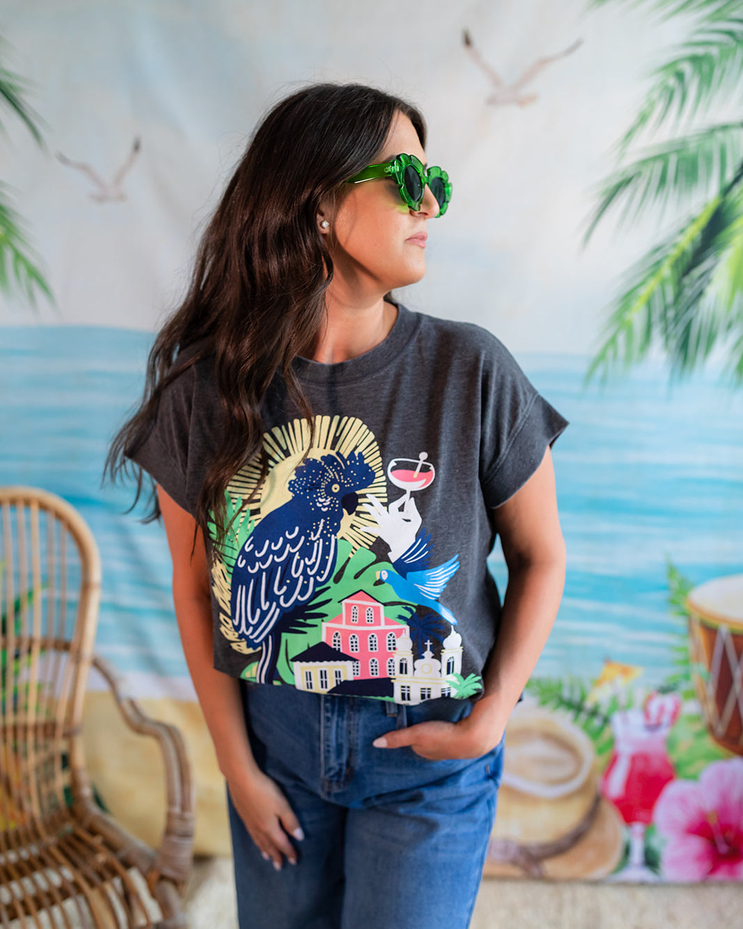 Palmr Style Womens Marta Oversized Tee charcoal Grey Cuban Tropical Havana Resort Wear Self-Care T1D