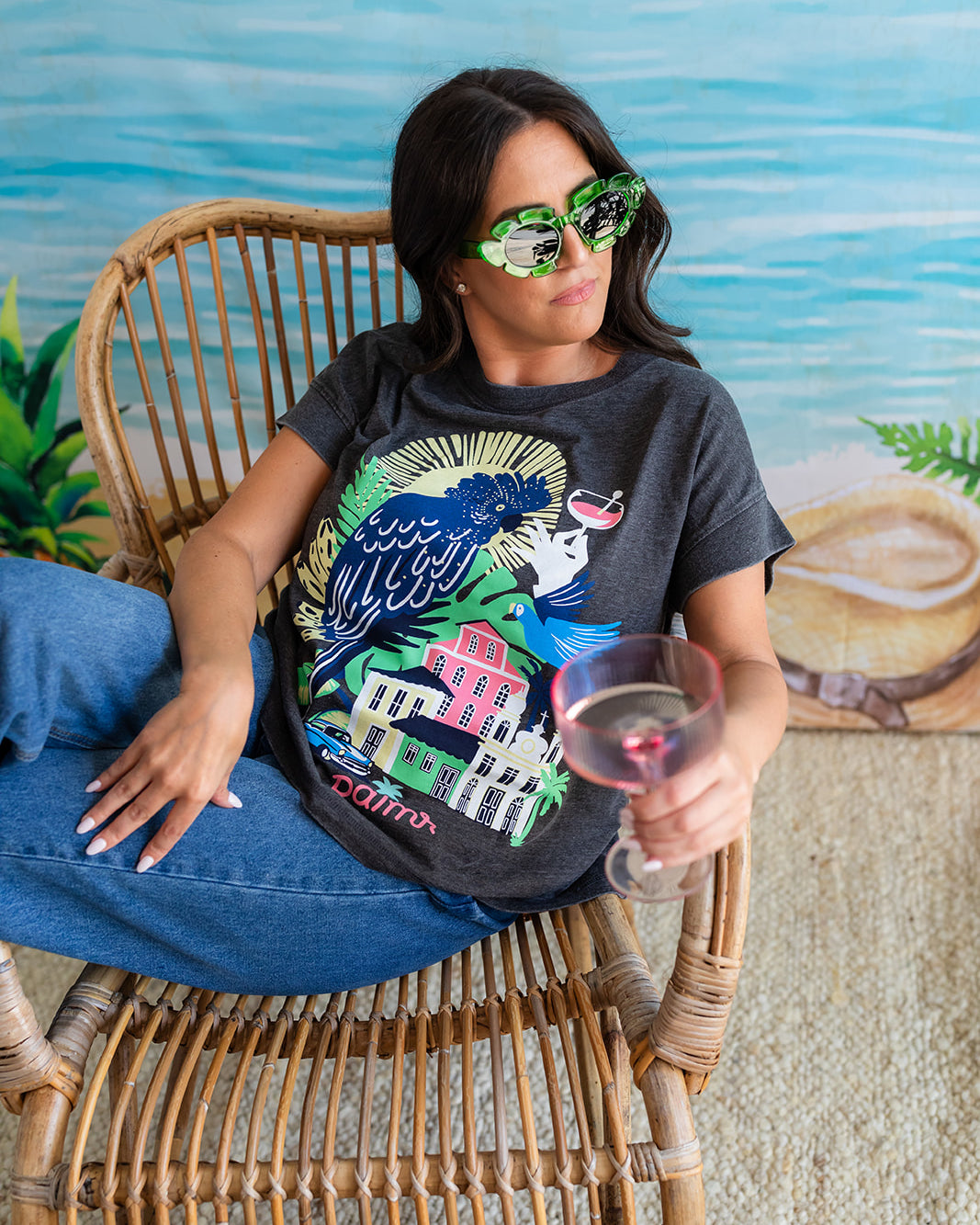 Palmr Style Womens Marta Oversized Tee charcoal Grey Cuban Tropical Havana Resort Wear Self-Care T1D